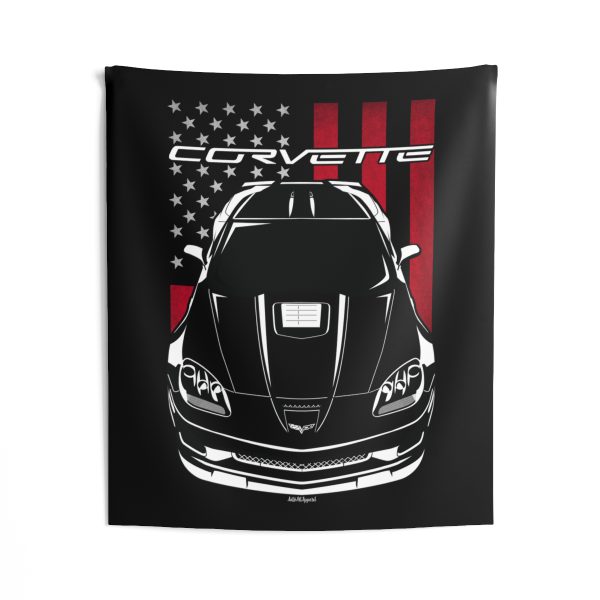 Chevrolet Corvette C6 ZR1 Tapestry - US Flag Wall Art 50 x 60 inch by Auto Art Apparel