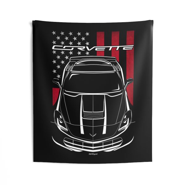 Chevrolet Corvette C7 Stingray Tapestry - US Flag Wall Art 50 x 60 inch by Auto Art Apparel