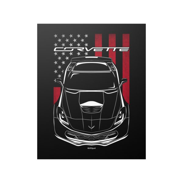 Chevrolet Corvette C7 Z06 Poster - US Flag Print 16 x 20 inch by Auto Art Apparel