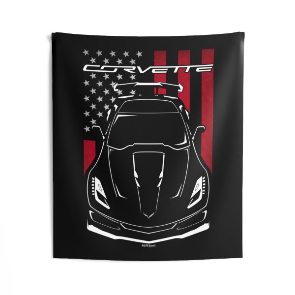 Chevrolet Corvette C7 ZR1 Tapestry - US Flag Wall Art 50 x 60 inch by Auto Art Apparel