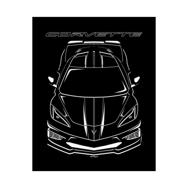 Chevrolet Corvette C8 Black Stripes Poster 16 x 20 inch by Auto Art Apparel