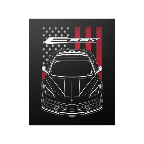 Chevrolet Corvette C8 E Ray 2024 Poster - US Flag Print 16 x 20 inch by Auto Art Apparel