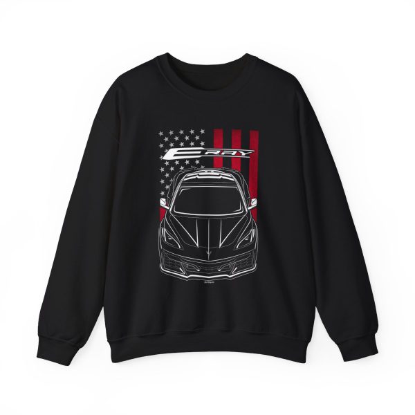 Chevrolet Corvette C8 E Ray 2024 Sweatshirt - US Flag Crewneck Black by Auto Art Apparel