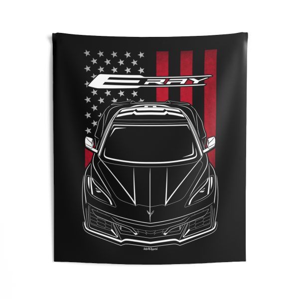 Chevrolet Corvette C8 E Ray 2024 Tapestry - US Flag Wall Art 50 x 60 inch by Auto Art Apparel