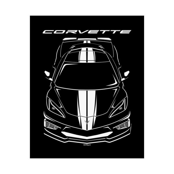 Chevrolet Corvette C8 White Stripes Poster 16 x 20 inch by Auto Art Apparel