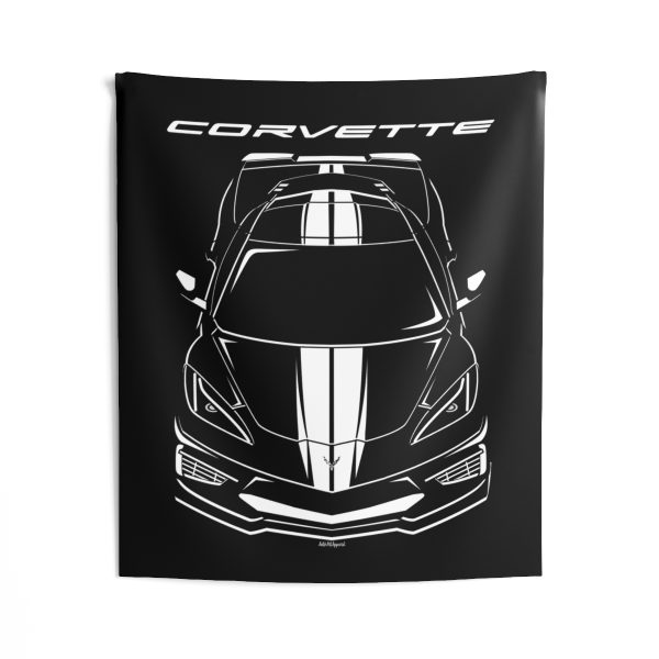 Chevrolet Corvette C8 White Stripes Tapestry 50 x 60 inch by Auto Art Apparel