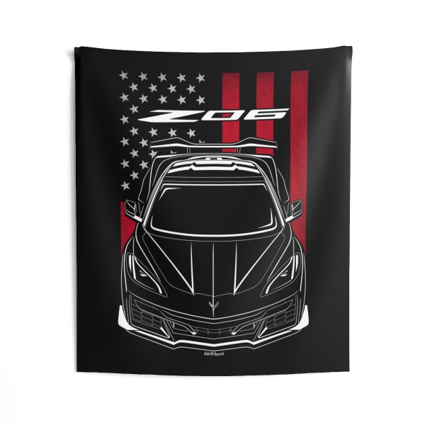 Chevrolet Corvette C8 Z06 2023-2024 Tapestry - US Flag Wall Art 50 x 60 inch by Auto Art Apparel