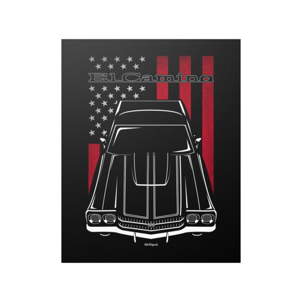 Chevrolet El Camino SS 1970 Black Stripes Poster - US Flag Print 16 x 20 inch by Auto Art Apparel