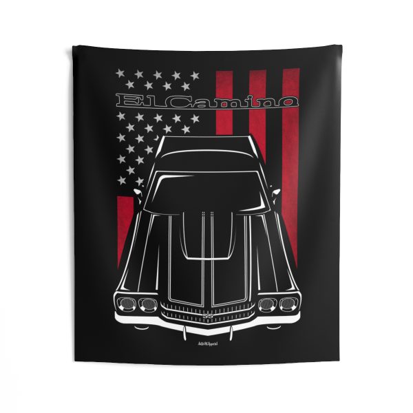 Chevrolet El Camino SS 1970 Black Stripes Tapestry - US Flag Wall Art 50 x 60 inch by Auto Art Apparel
