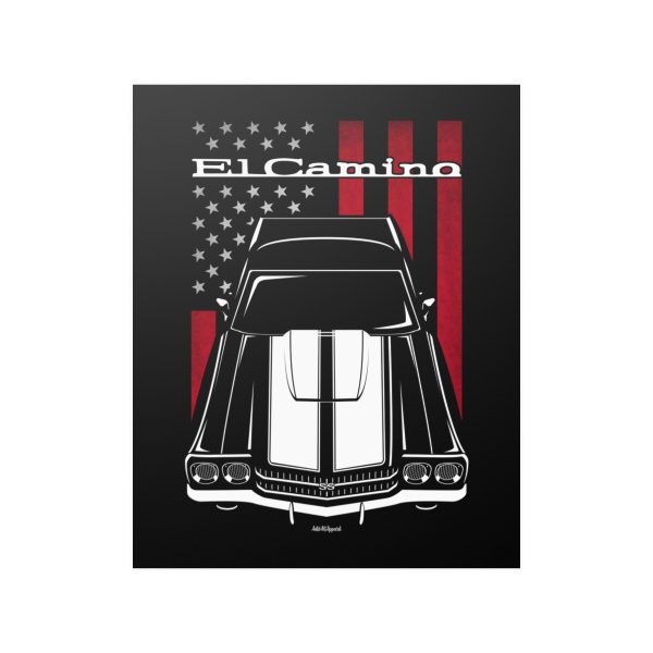 Chevrolet El Camino SS 1970 White Stripes Poster - US Flag Print 16 x 20 inch by Auto Art Apparel