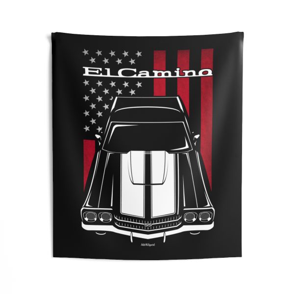 Chevrolet El Camino SS 1970 White Stripes Tapestry - US Flag Wall Art 50 x 60 inch by Auto Art Apparel