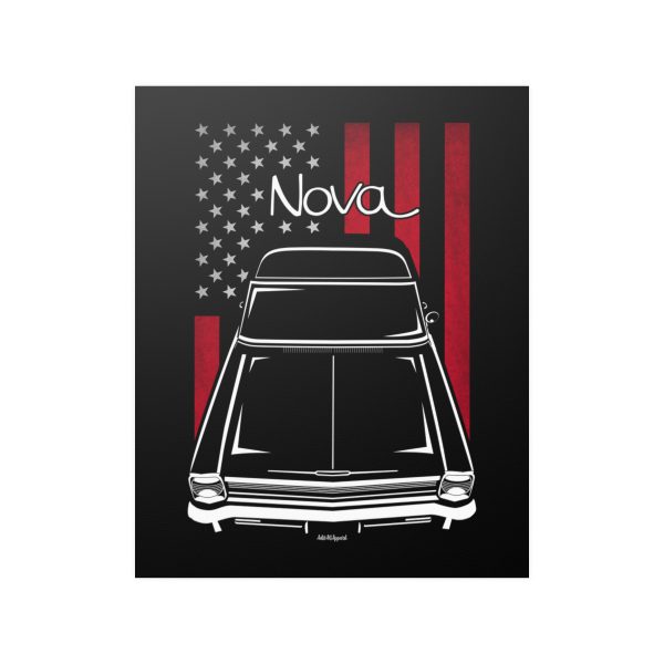 Chevrolet Nova 1966-1967 Poster - US Flag Print 16 x 20 inch by Auto Art Apparel