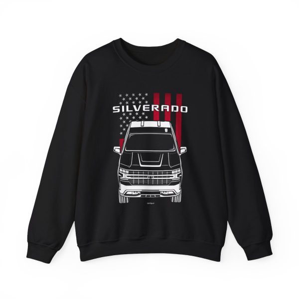Chevrolet Silverado 1500 2019-2021 Sweatshirt - US Flag Crewneck Black by Auto Art Apparel