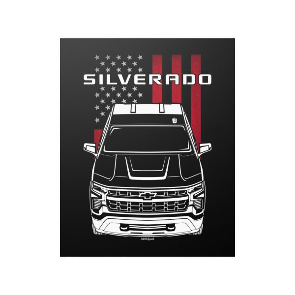 Chevrolet Silverado 1500 2022-2024 Poster - US Flag Print 16 x 20 inch by Auto Art Apparel