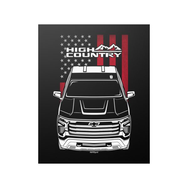 Chevrolet Silverado 1500 High Country 2022-2024 Poster - US Flag Print 16 x 20 inch by Auto Art Apparel
