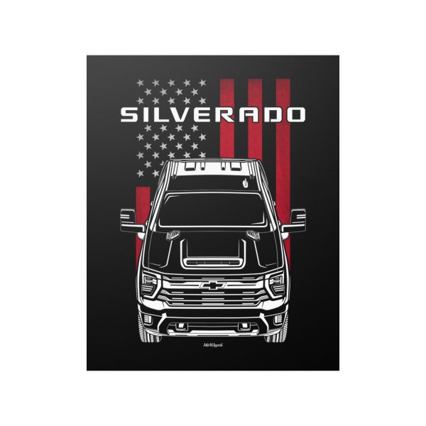 Chevrolet Silverado 2500 HD 2024 Poster - US Flag Print 16 x 20 inch by Auto Art Apparel