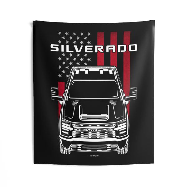 Chevrolet Silverado 3500 HD 2020-2023 Tapestry - US Flag Wall Art 50 x 60 inch by Auto Art Apparel