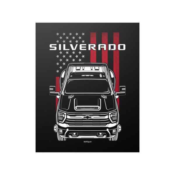 Chevrolet Silverado 3500 HD 2024 Poster - US Flag Print 16 x 20 inch by Auto Art Apparel
