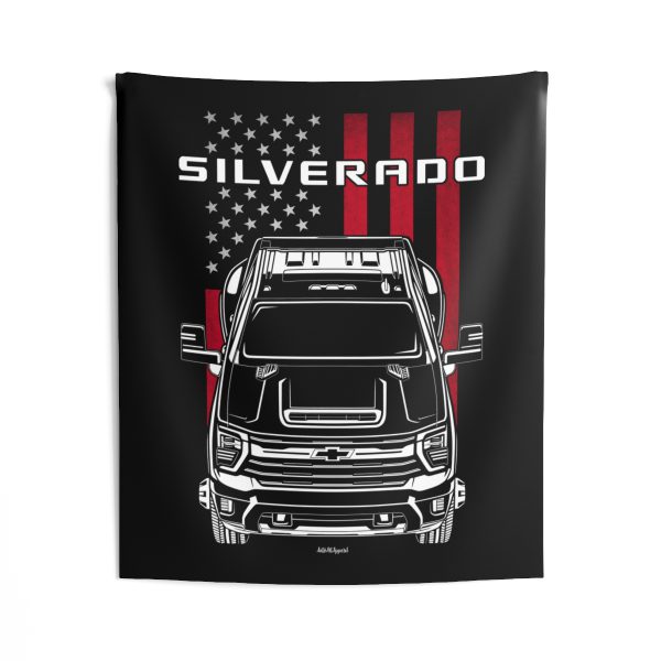 Chevrolet Silverado 3500 HD 2024 Tapestry - US Flag Wall Art 50 x 60 inch by Auto Art Apparel