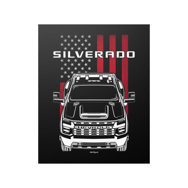 Chevrolet Silverado 3500 HD Double 2020-2023 Poster - US Flag Print 16 x 20 inch by Auto Art Apparel
