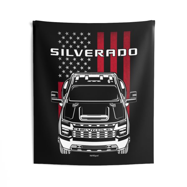 Chevrolet Silverado 3500 HD Double 2020-2023 Tapestry - US Flag Wall Art 50 x 60 inch by Auto Art Apparel