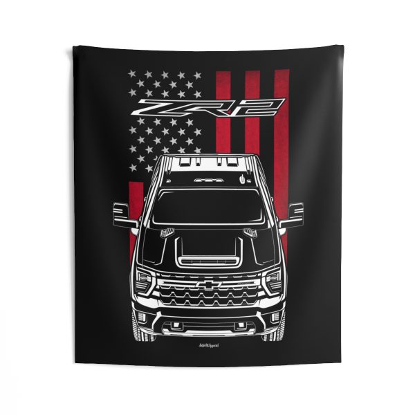 Chevrolet Silverado HD ZR2 2024 Tapestry - US Flag Wall Art 50 x 60 inch by Auto Art Apparel