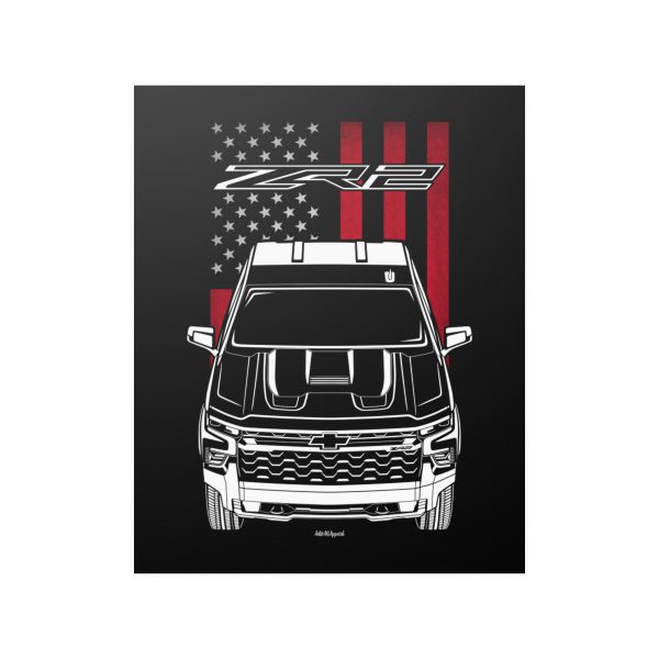 Chevrolet Silverado ZR2 2022-2024 Poster - US Flag Print 16 x 20 inch by Auto Art Apparel