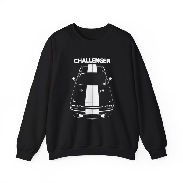 Dodge Challenger 2008-2014 White Stripes Crewneck Sweatshirt Black by Auto Art Apparel