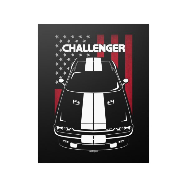 Dodge Challenger 2008-2014 White Stripes Poster - US Flag Print 16 x 20 inch by Auto Art Apparel