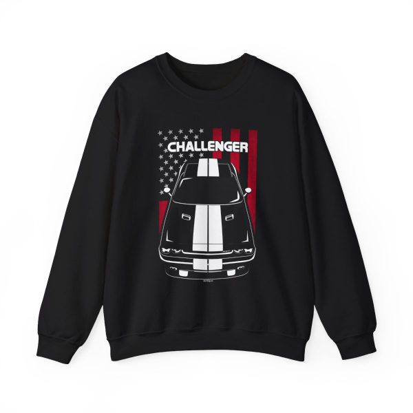 Dodge Challenger 2008-2014 White Stripes Sweatshirt - US Flag Crewneck Black by Auto Art Apparel