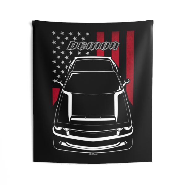Dodge Challenger SRT Demon Black Tapestry - US Flag Wall Art 50 x 60 inch by Auto Art Apparel