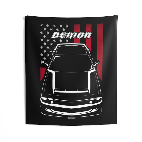 Dodge Challenger SRT Demon Tapestry - US Flag Wall Art 50 x 60 inch by Auto Art Apparel