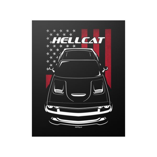 Dodge Challenger SRT Hellcat 2015-2019 Poster - US Flag Print 16 x 20 inch by Auto Art Apparel
