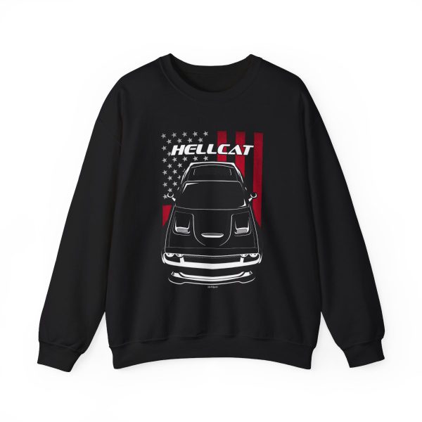 Dodge Challenger SRT Hellcat 2015-2019 Sweatshirt - US Flag Crewneck Black by Auto Art Apparel