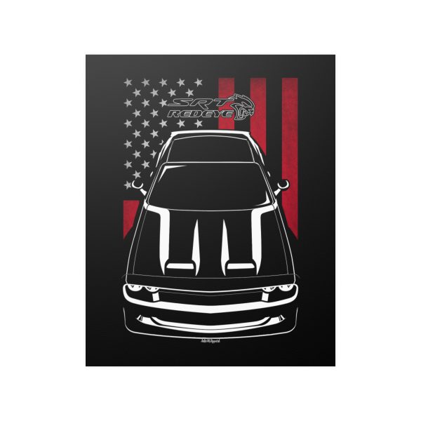 Dodge Challenger SRT Hellcat Redeye Black Poster - US Flag Print 16 x 20 inch by Auto Art Apparel