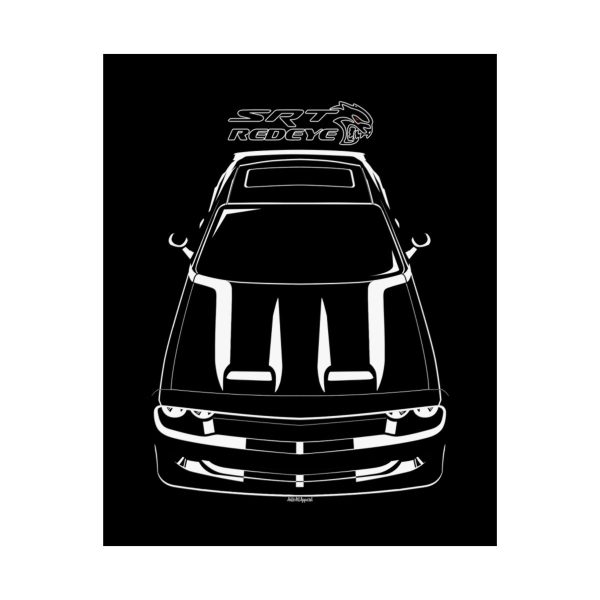 Dodge Challenger SRT Hellcat Redeye Black Stripes Poster 16 x 20 inch by Auto Art Apparel