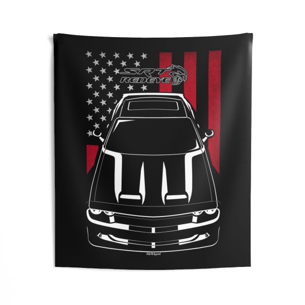 Dodge Challenger SRT Hellcat Redeye Black Stripes Tapestry - US Flag Wall Art 50 x 60 inch by Auto Art Apparel