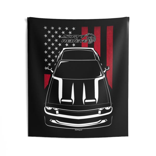 Dodge Challenger SRT Hellcat Redeye Black Tapestry - US Flag Wall Art 50 x 60 inch by Auto Art Apparel