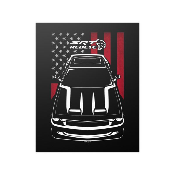 Dodge Challenger SRT Hellcat Redeye Poster - US Flag Print 16 x 20 inch by Auto Art Apparel