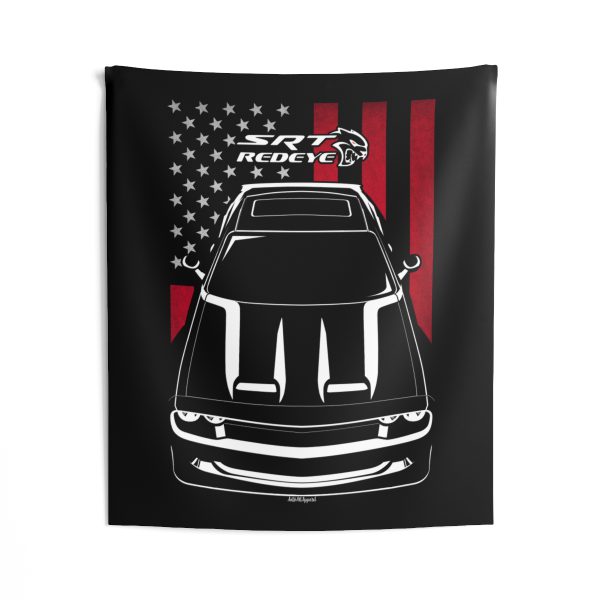 Dodge Challenger SRT Hellcat Redeye Tapestry - US Flag Wall Art 50 x 60 inch by Auto Art Apparel