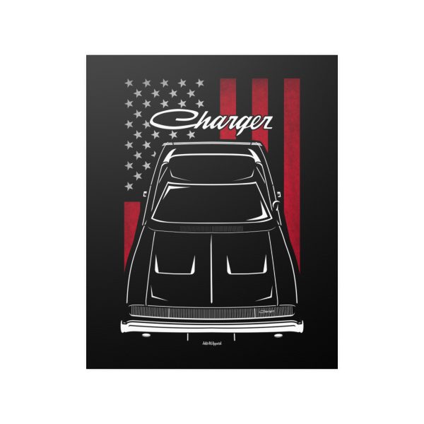 Dodge Charger 1968 Poster - US Flag Print 16 x 20 inch by Auto Art Apparel