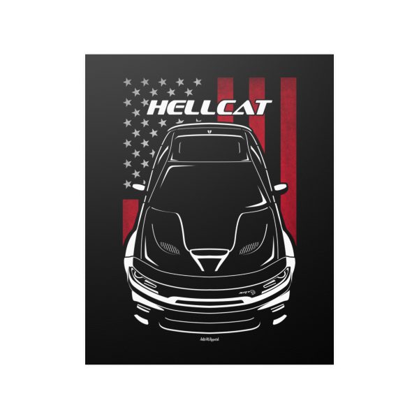 Dodge Charger Hellcat Widebody Poster - US Flag Print 16 x 20 inch by Auto Art Apparel