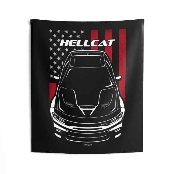 Dodge Charger Hellcat Widebody Tapestry - US Flag Wall Art 50 x 60 inch by Auto Art Apparel
