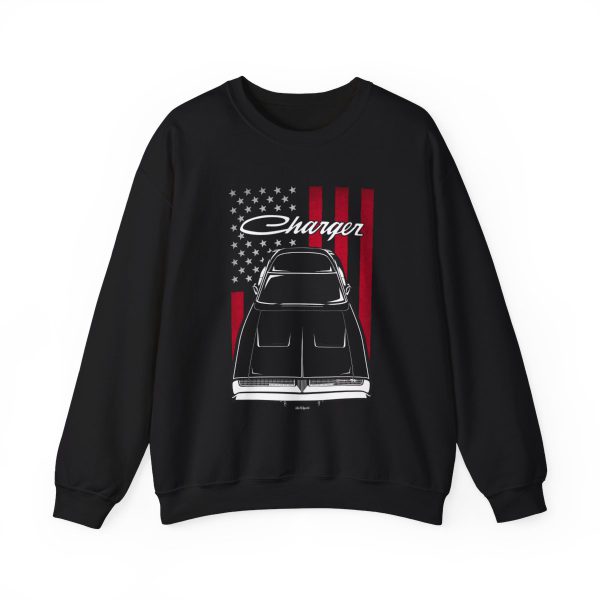 Dodge Charger RT 1969 Sweatshirt - US Flag Crewneck Black by Auto Art Apparel