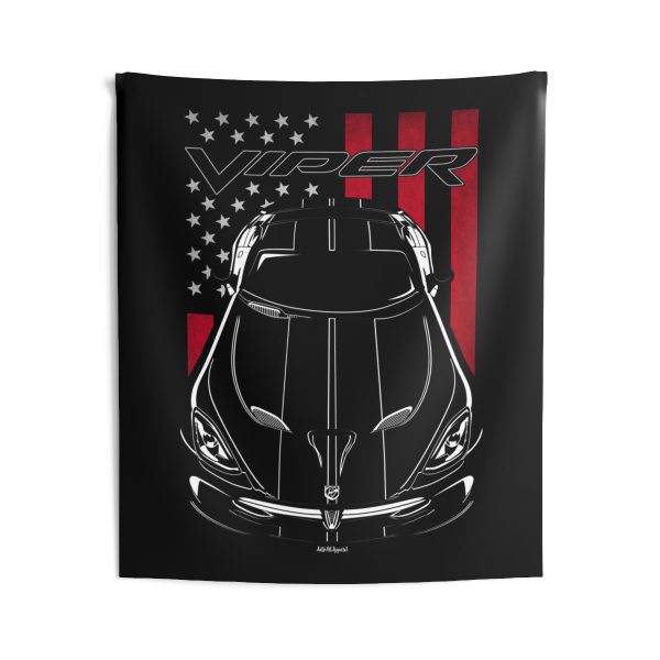 Dodge SRT Viper 2013-2017 Black Stripes Tapestry - US Flag Wall Art 50 x 60 inch by Auto Art Apparel