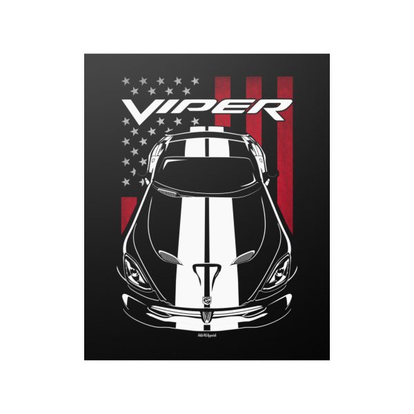 Dodge SRT Viper 2013-2017 White Stripes Poster - US Flag Print 16 x 20 inch by Auto Art Apparel