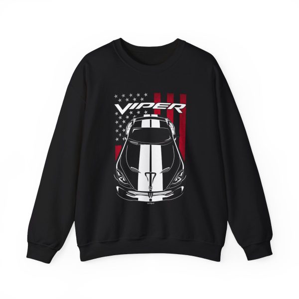 Dodge SRT Viper 2013-2017 White Stripes Sweatshirt - US Flag Crewneck Black by Auto Art Apparel