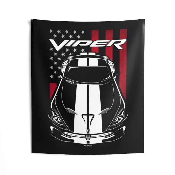 Dodge SRT Viper 2013-2017 White Stripes Tapestry - US Flag Wall Art 50 x 60 inch by Auto Art Apparel