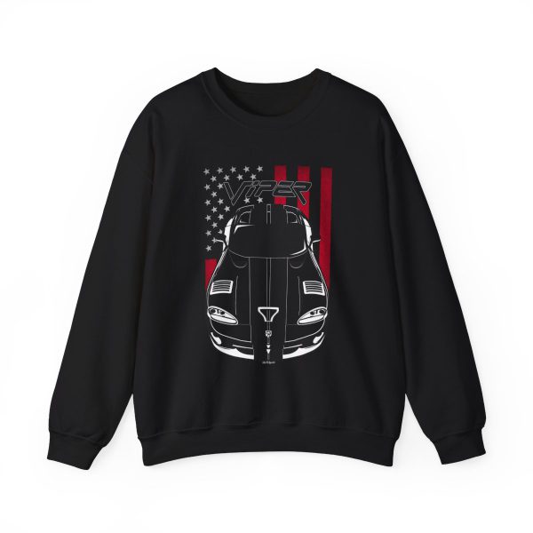 Dodge Viper 1996-2002 Black Stripes Sweatshirt - US Flag Crewneck Black by Auto Art Apparel