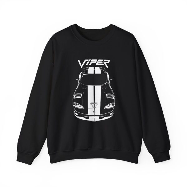 Dodge Viper 1996-2002 White Stripes Crewneck Sweatshirt Black by Auto Art Apparel